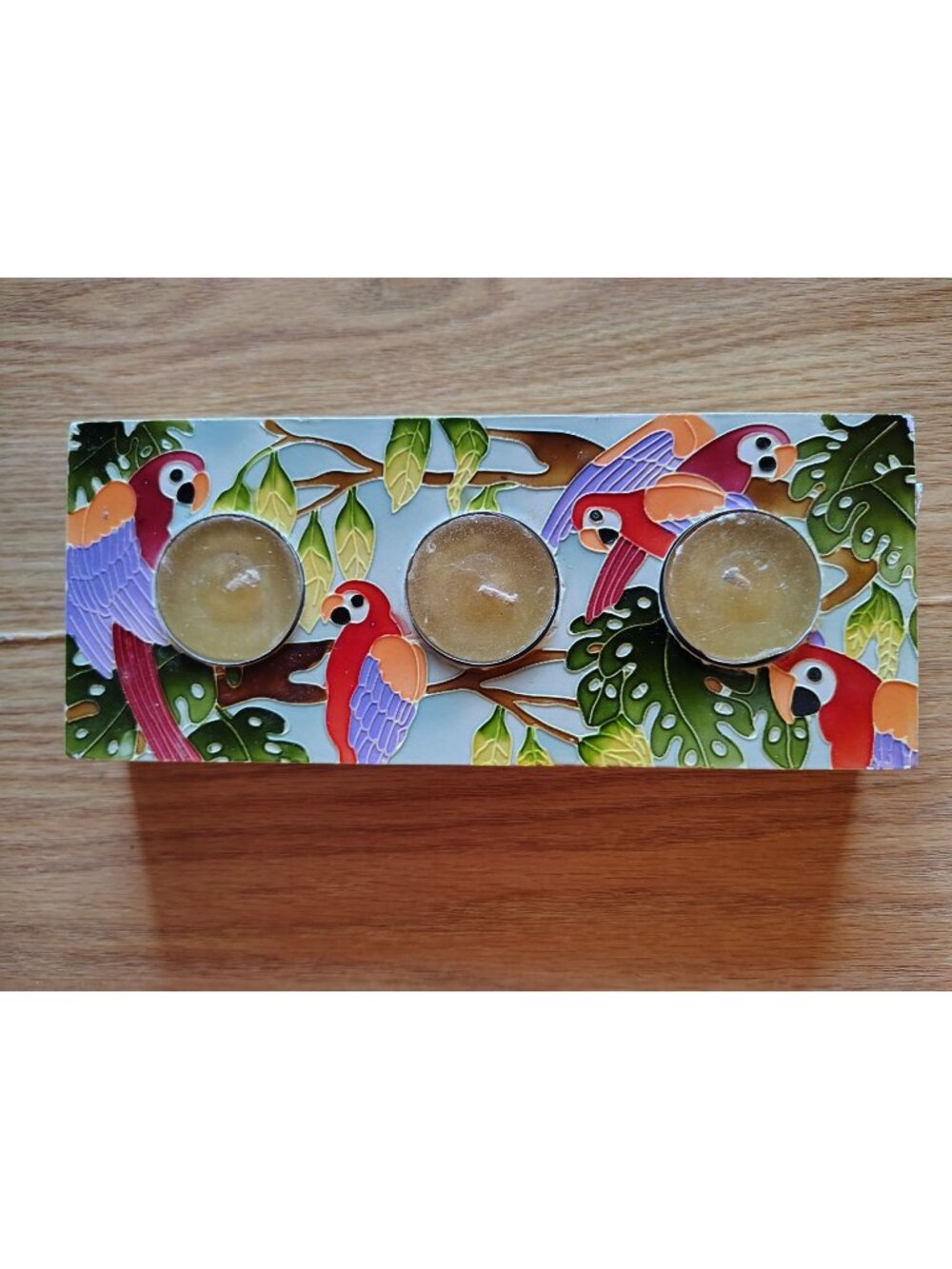 Parrot Design Tea Light Candle Holder With Bright Tropical Colors